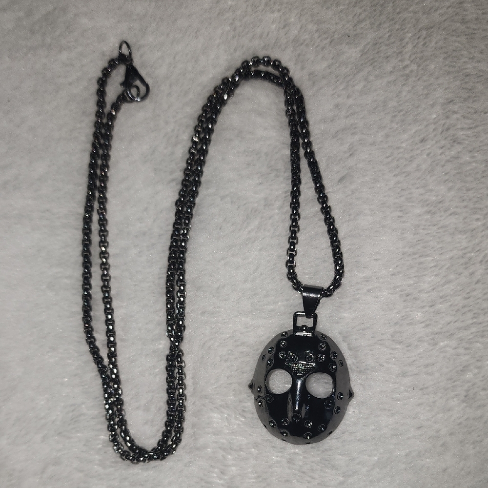 Vintage Style Gunmetal Jason Mask Necklace 💀